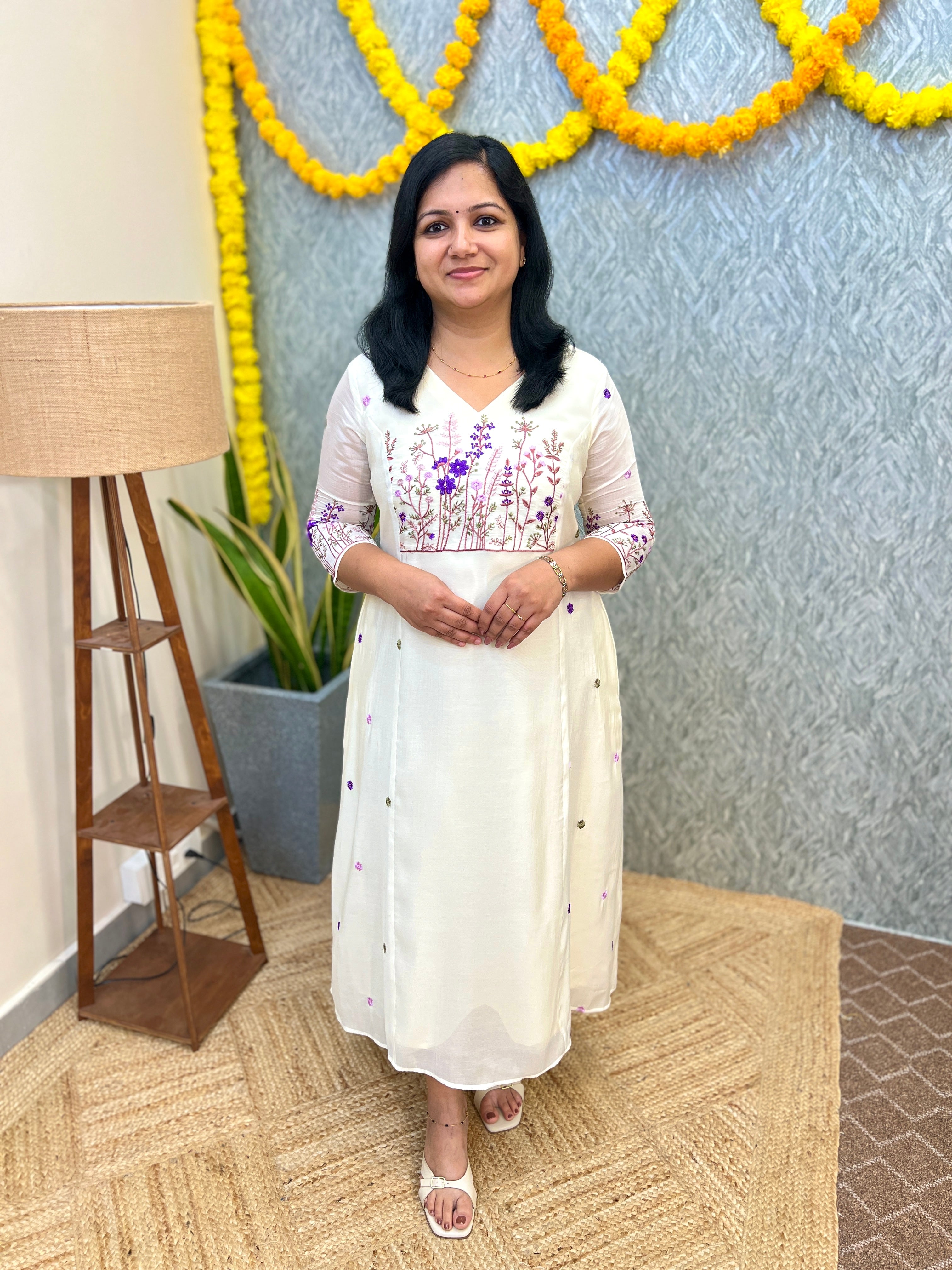 Pre-book- Florista Onam special Kurti In Mul-Chanderi - Off-White(3872)