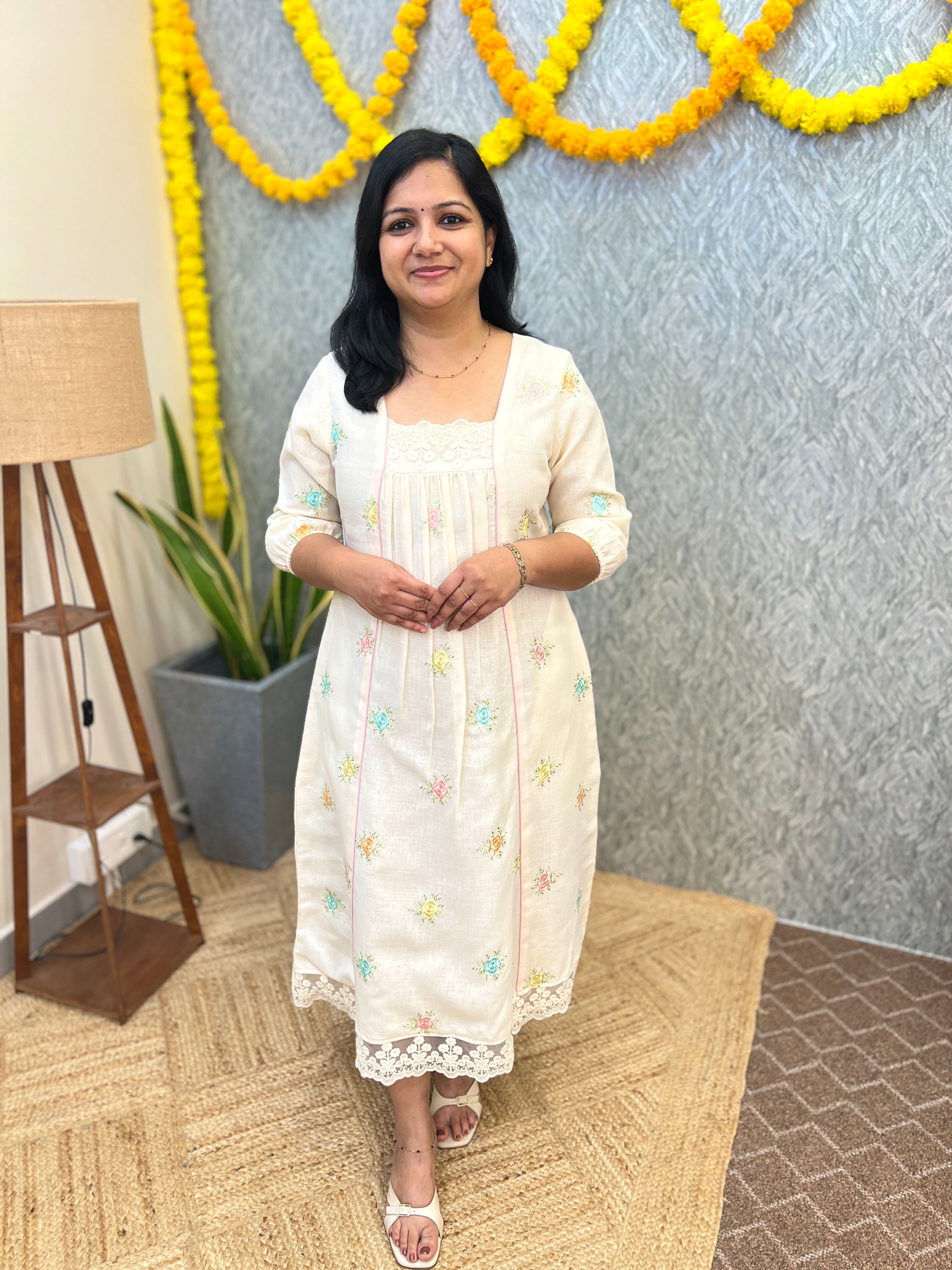 Pre-book- Florista Onam special Kurti In Poly Linen-Off-White(3873)