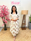 Co-ord Set In Jaipur Cotton with Sanganeri Print-Off-White n Pink(3876)