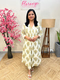 Co-ord Set In Jaipur Cotton with Sanganeri Print- Off-White n Yellow(3876)