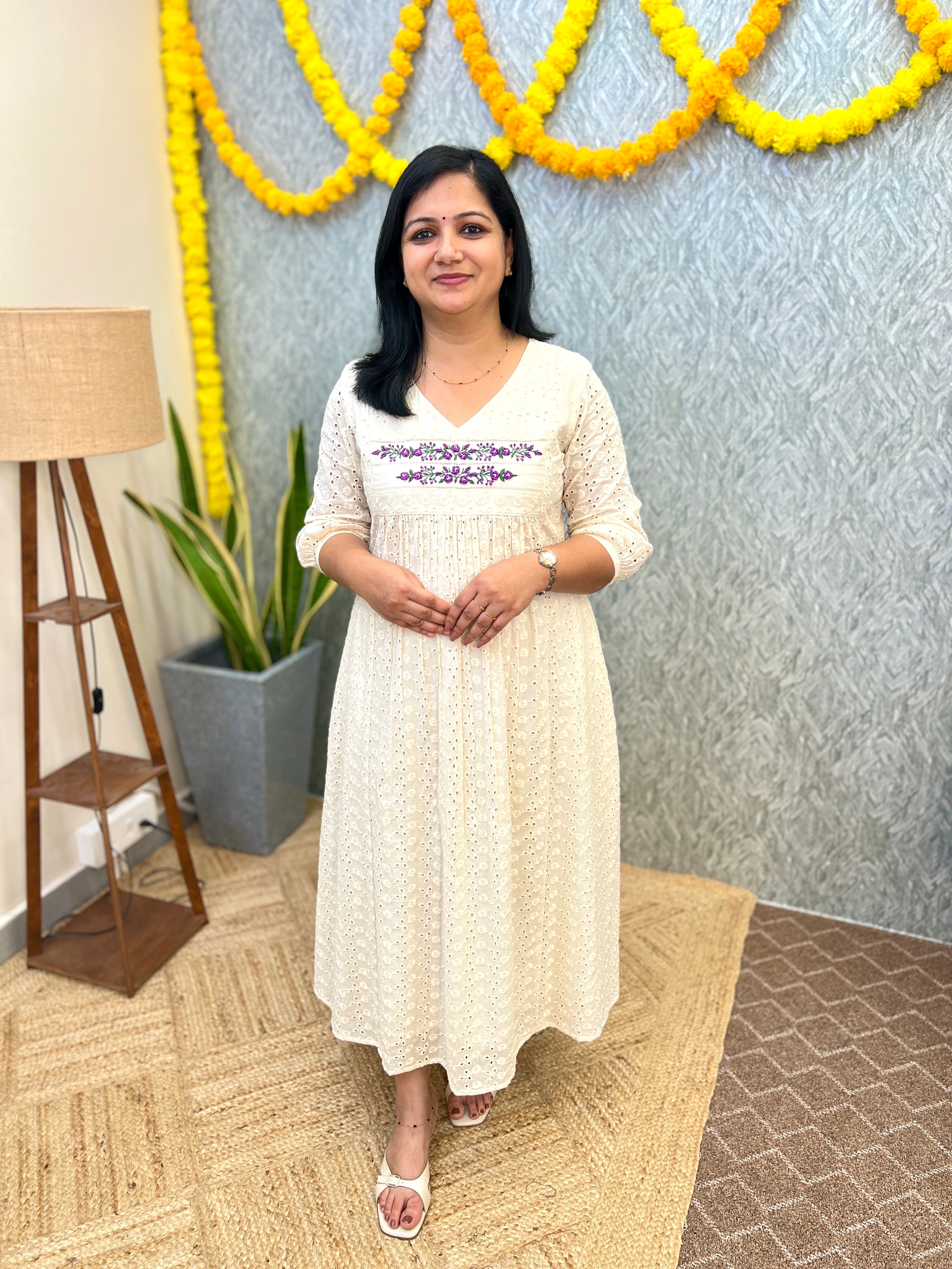 Pre-book- Florista Onam special Kurti In Hakoba -Off-White(3878)