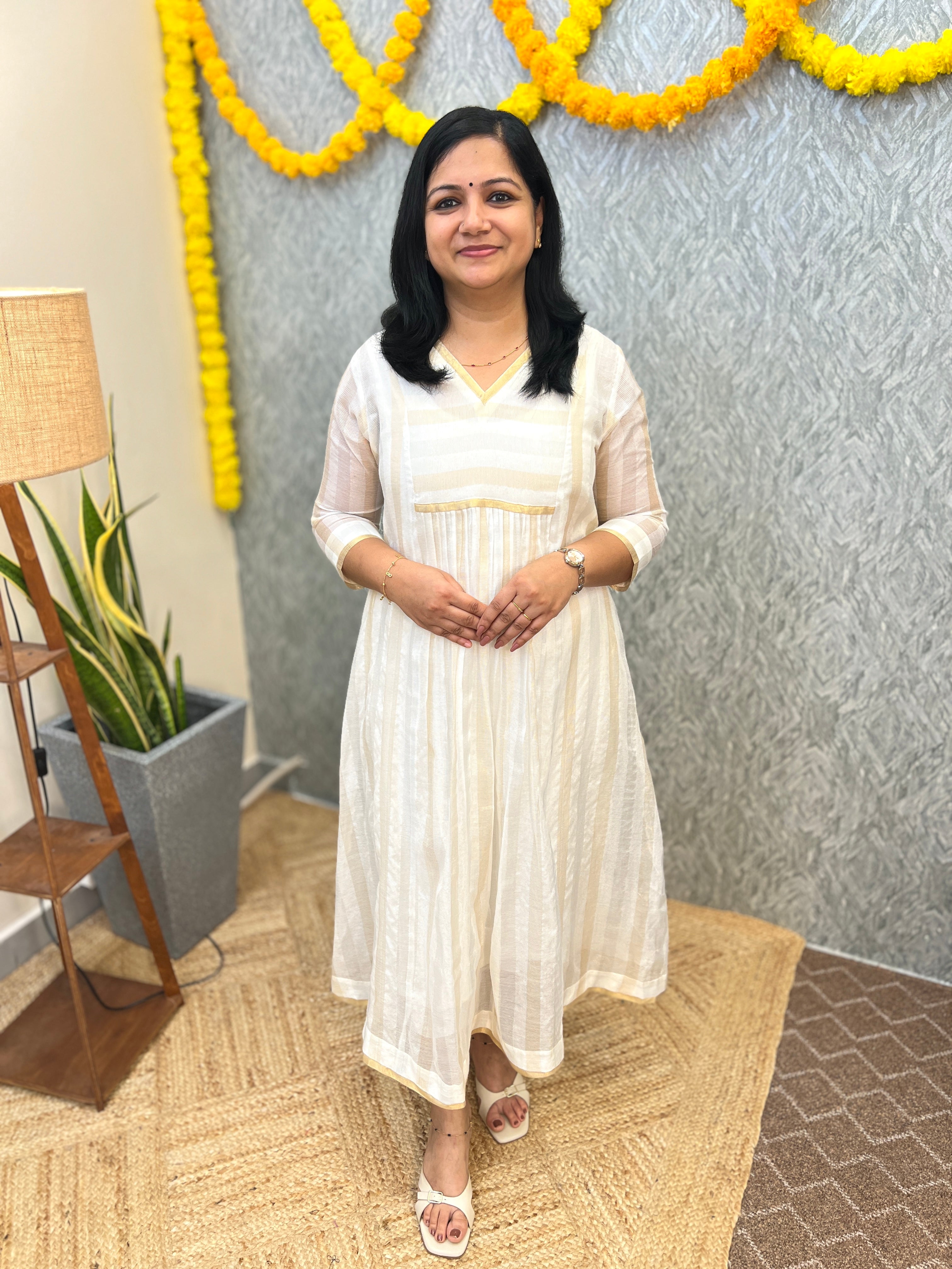 Florista Onam Special Kurti in Net Tissue-Off-White(3888)