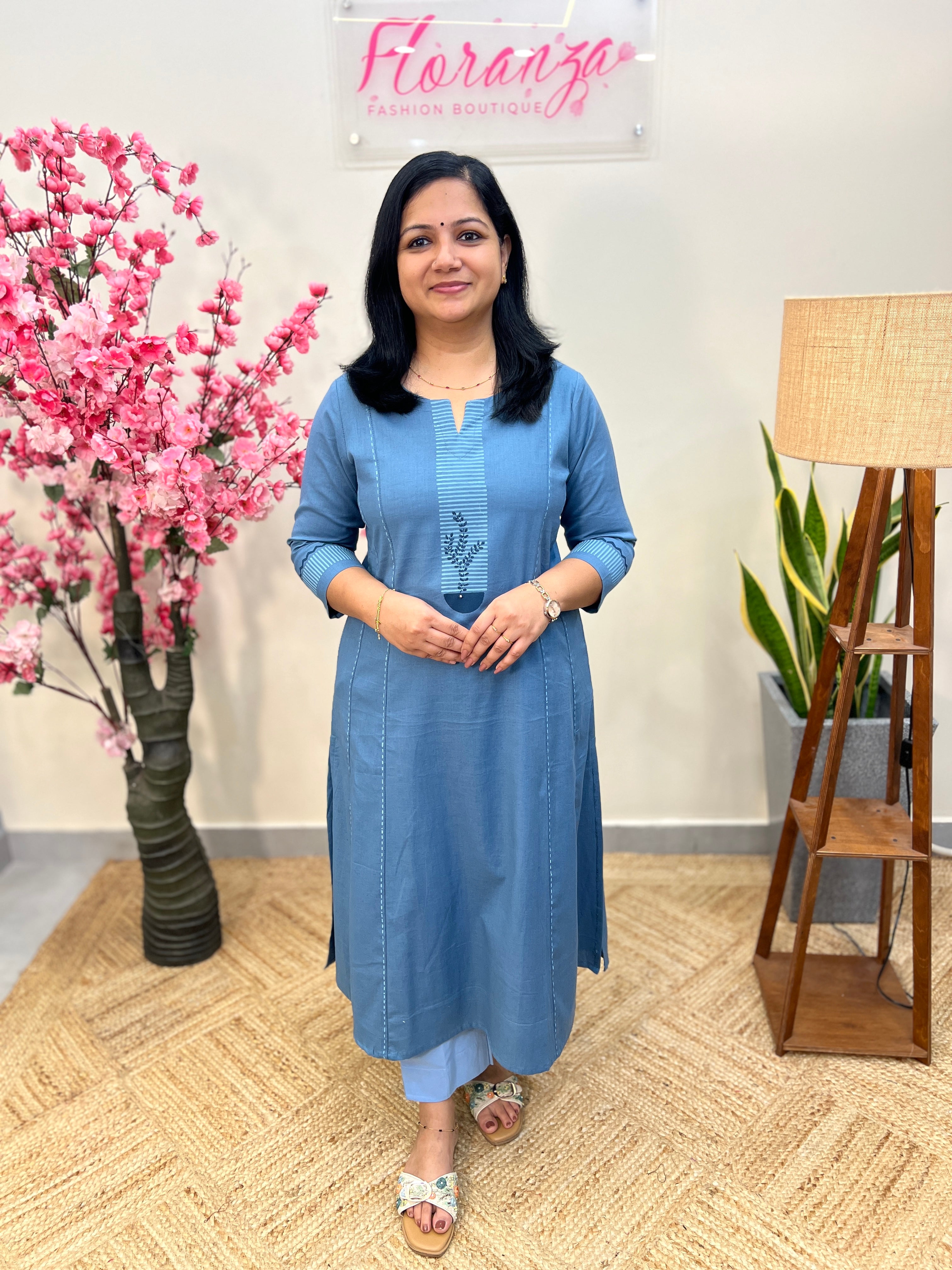 Anvita Brand Kurti In Cotton  - Bluish Grey