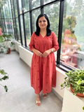 Florista Kurti In South Weaved Cotton - Brick Peach(3892)