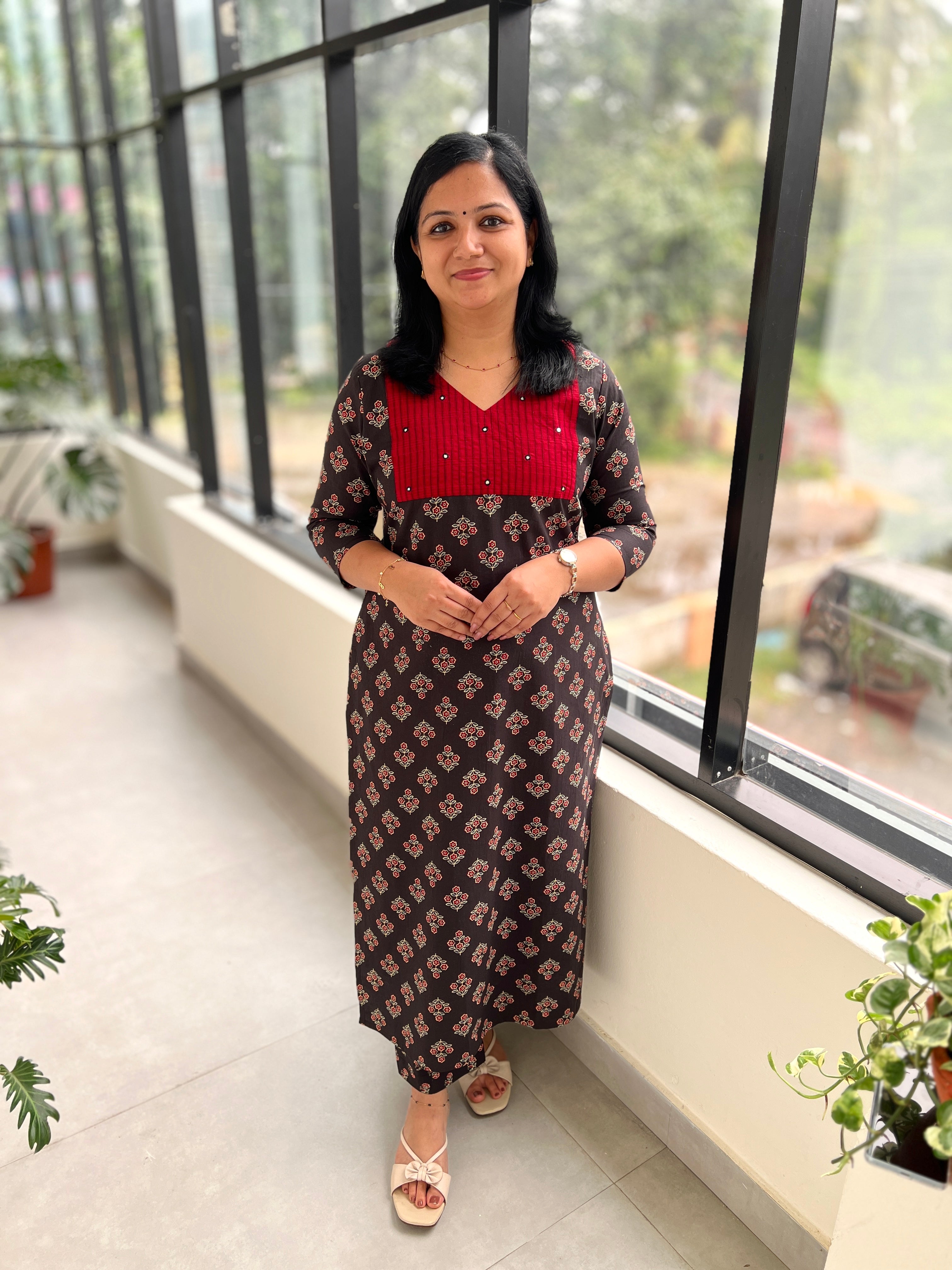 Florista 2 Piece Set in Printed Cotton -Black n Red(3877)