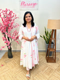 Anarkali 3 Piece Set In Soft Cotton-Dark Peach Floral(3893)
