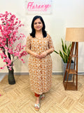 Florista Budget Friendly Kurti In Cotton-Off-white n Rust(3894)