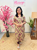 Florista Budget Friendly Kurti In Cotton- Off-white Beige with Purple (3894)