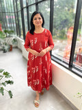 Florista Kurti In Mul-Chanderi - Burned Orange mix Brick Red (3899)