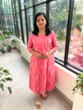 Florista Kurti In Mul-Chanderi - Pinkish Peach (3899)