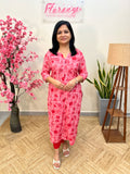 Florista Budget Friendly Kurti In Cotton- Peach n Red (3894)