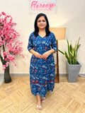 Florista Kurti In Printed Cotton - Indigo(3903)