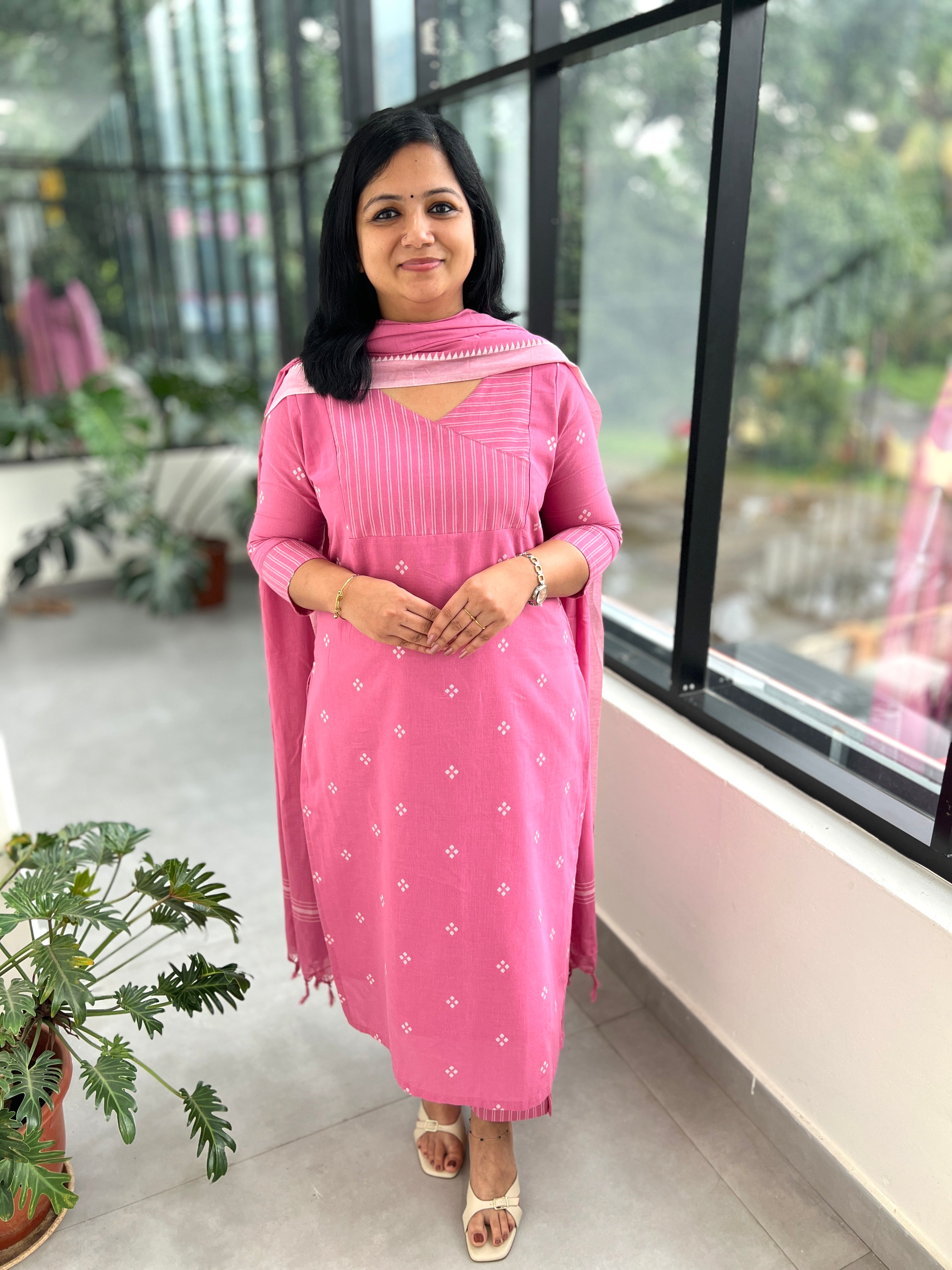Florista 3 Piece Set in Weaved Cotton -Pink(3904)