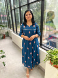 Florista Kurti in Semi Silk-Dark Teal Blue (3908)