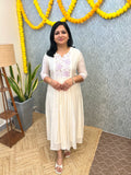 Florista Onam Special Kurti in Mul-Chanderi -Off-white with Lavender (3912)