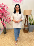 Florista Short Kurti in Linen Blends - Beige n Off-white (3800 )