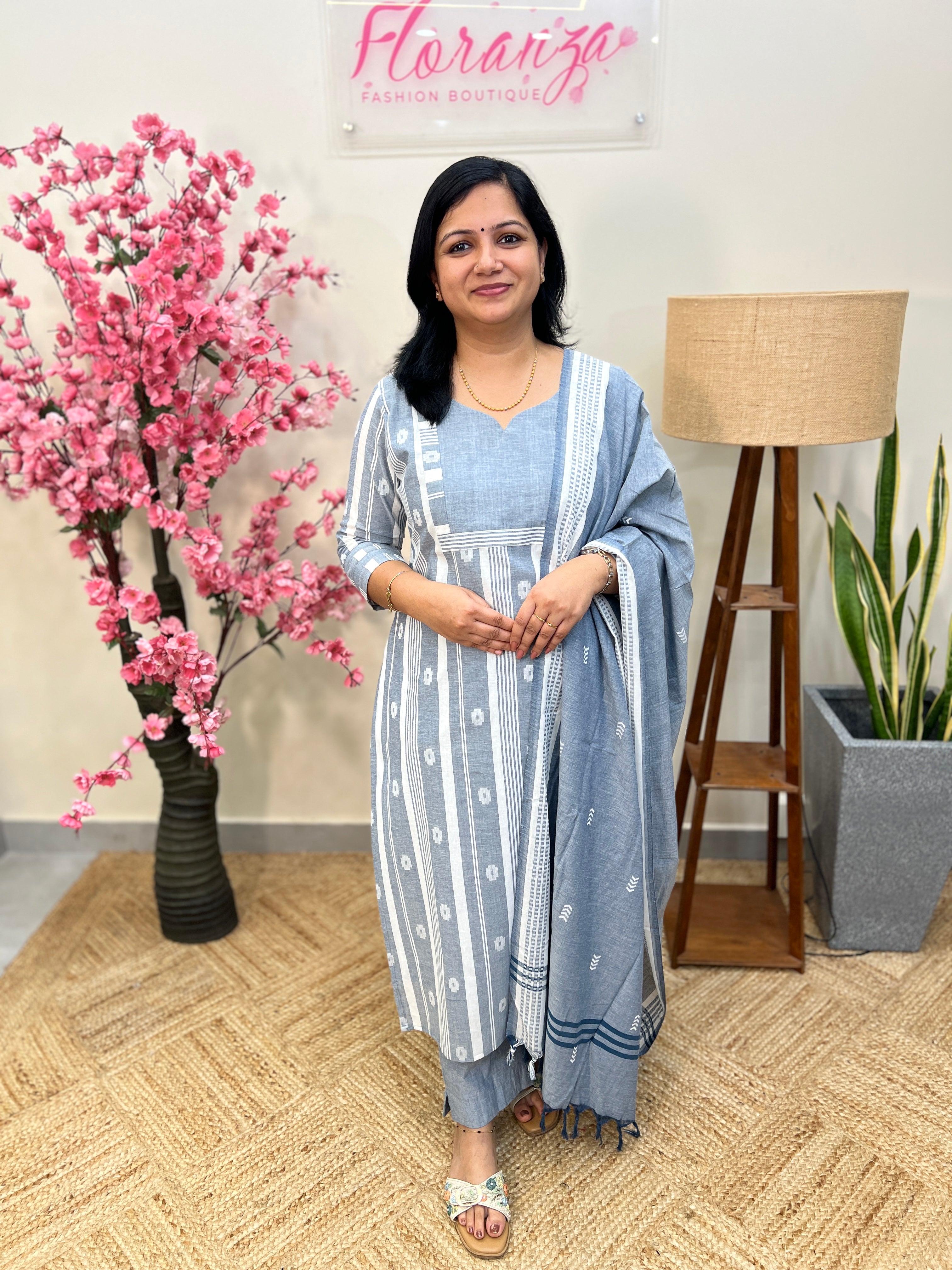 Florista 3 Piece Set in South Weaved Cotton -Bluish Grey( 3914)