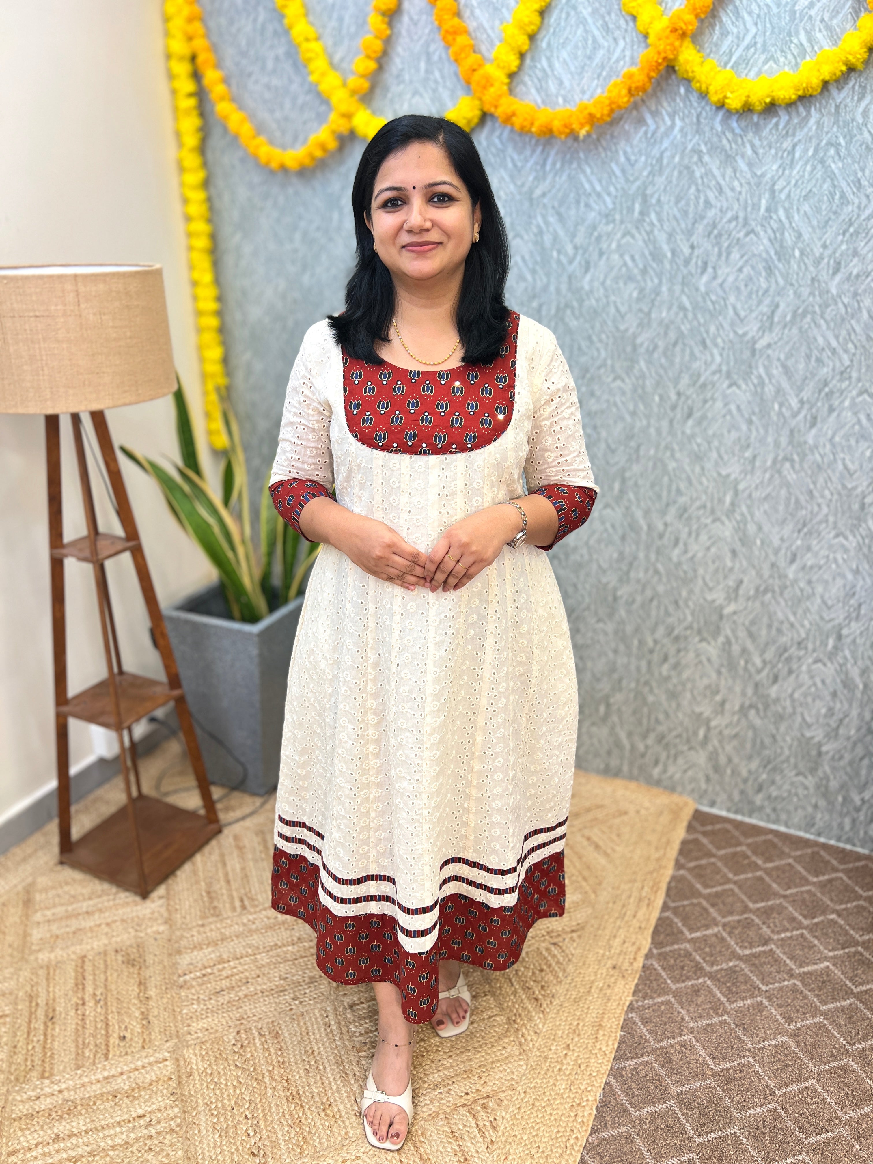 Florista Onam Special Kurti in Hakoba - Off-White (3896)