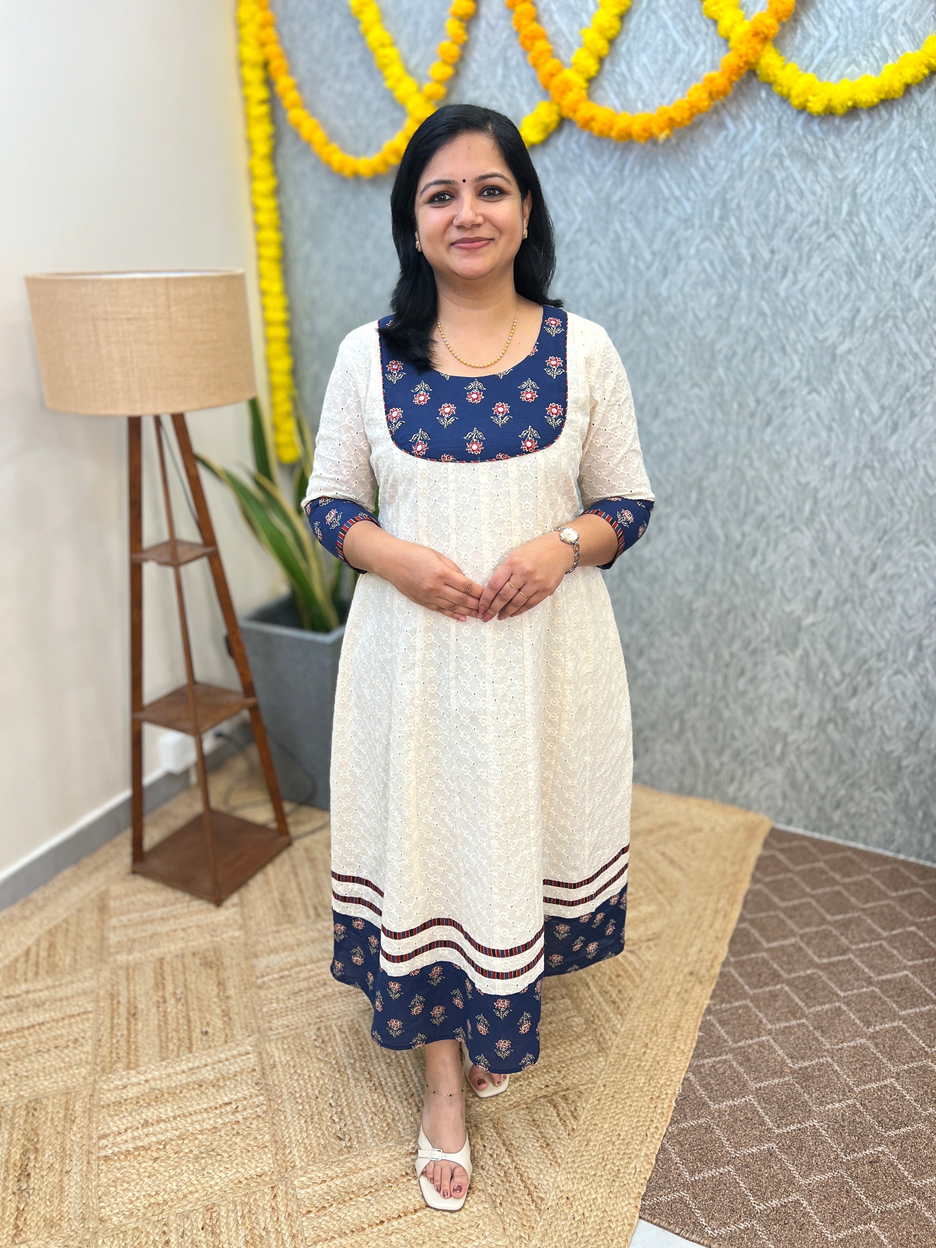Florista Onam Special Kurti in Hakoba - Off-White (3896)