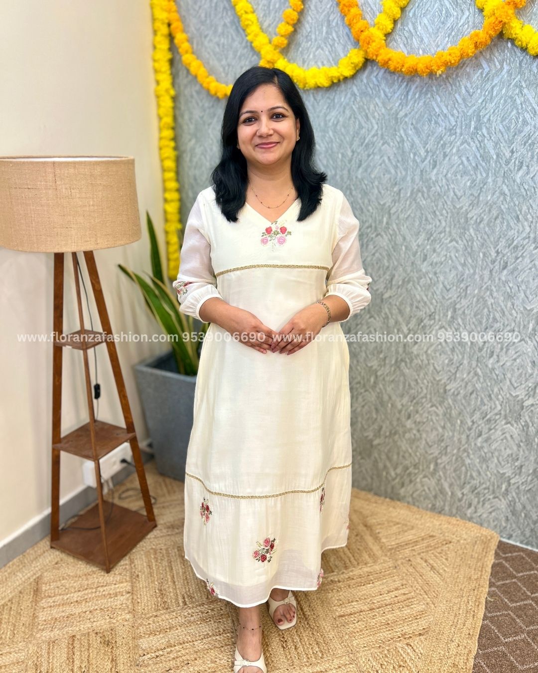 Pre-book- Florista Onam special Kurti In Mul-Chanderi -Off-White(3874)