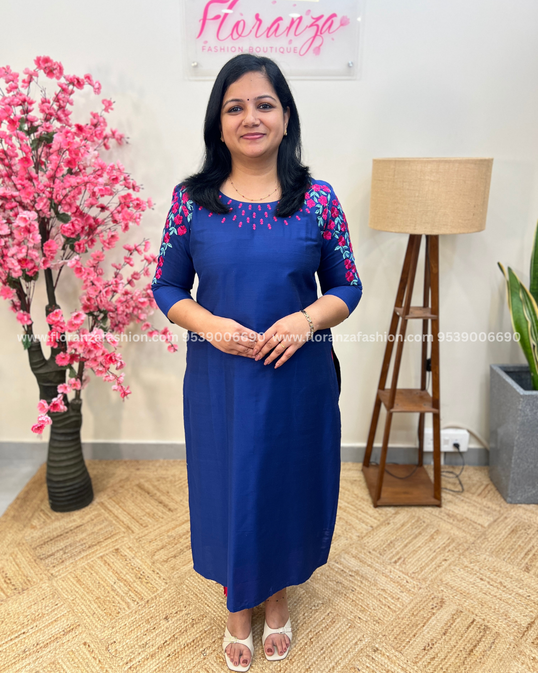 Pre-Book: Florique Kurti In Slub Silk-Royal Blue(3868)