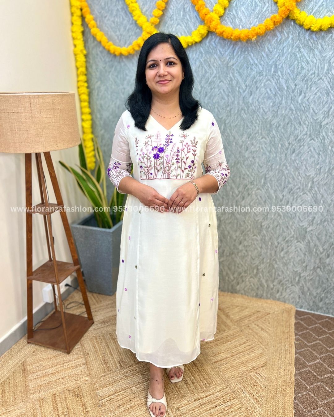 Pre-book- Florista Onam special Kurti In Mul-Chanderi - Off-White(3872)