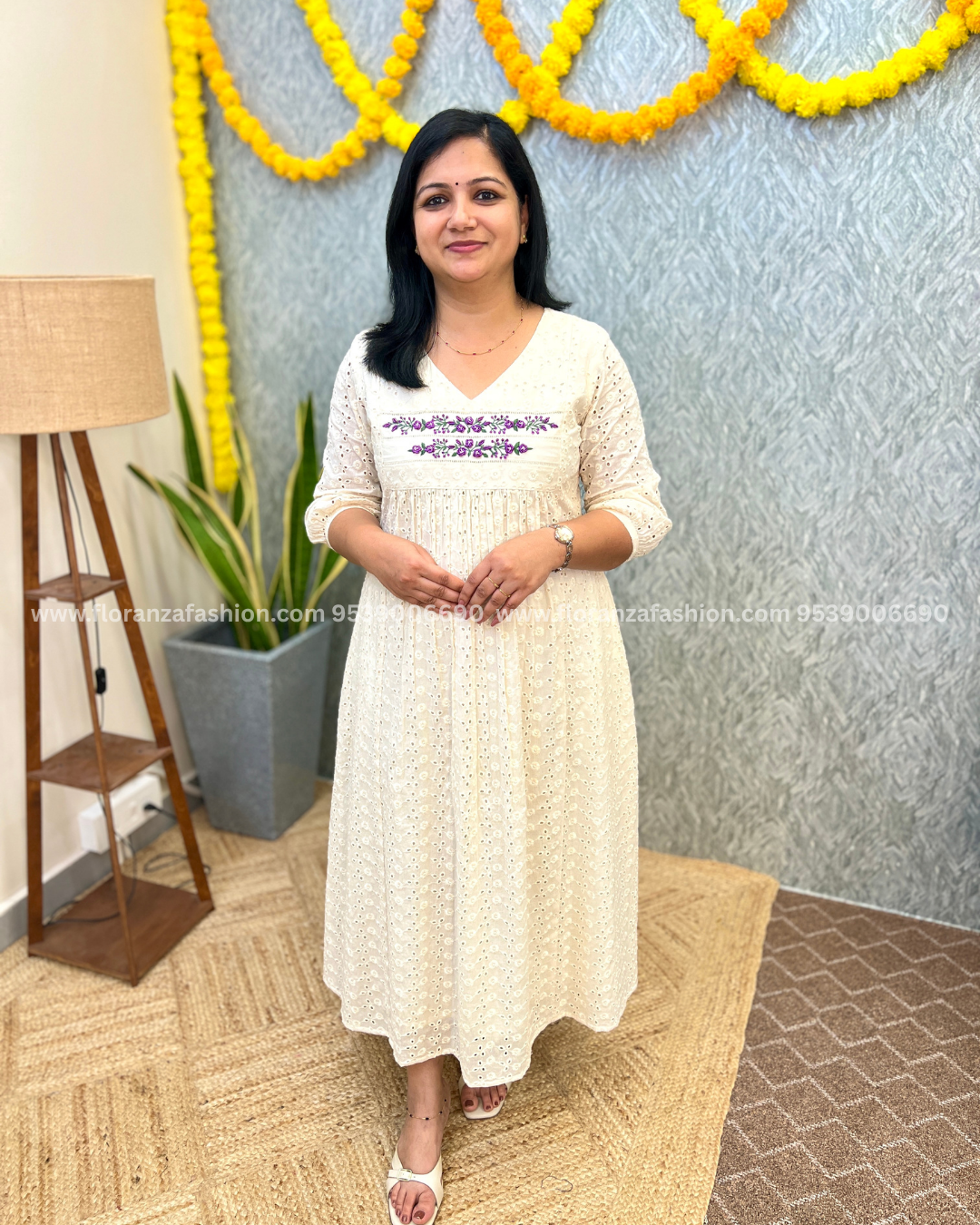 Pre-book- Florista Onam special Kurti In Hakoba -Off-White(3878)