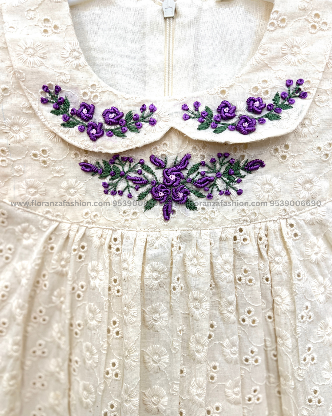 Pre-book- Florista Onam special Kids Frock In Hakoba  -Off-White(3878)
