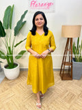Aline Kurti In Chanderi - Yellow (3953C) - Yellow / M