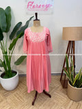 Aline kurti in semi silk - Peach 1000A - PEACH / M