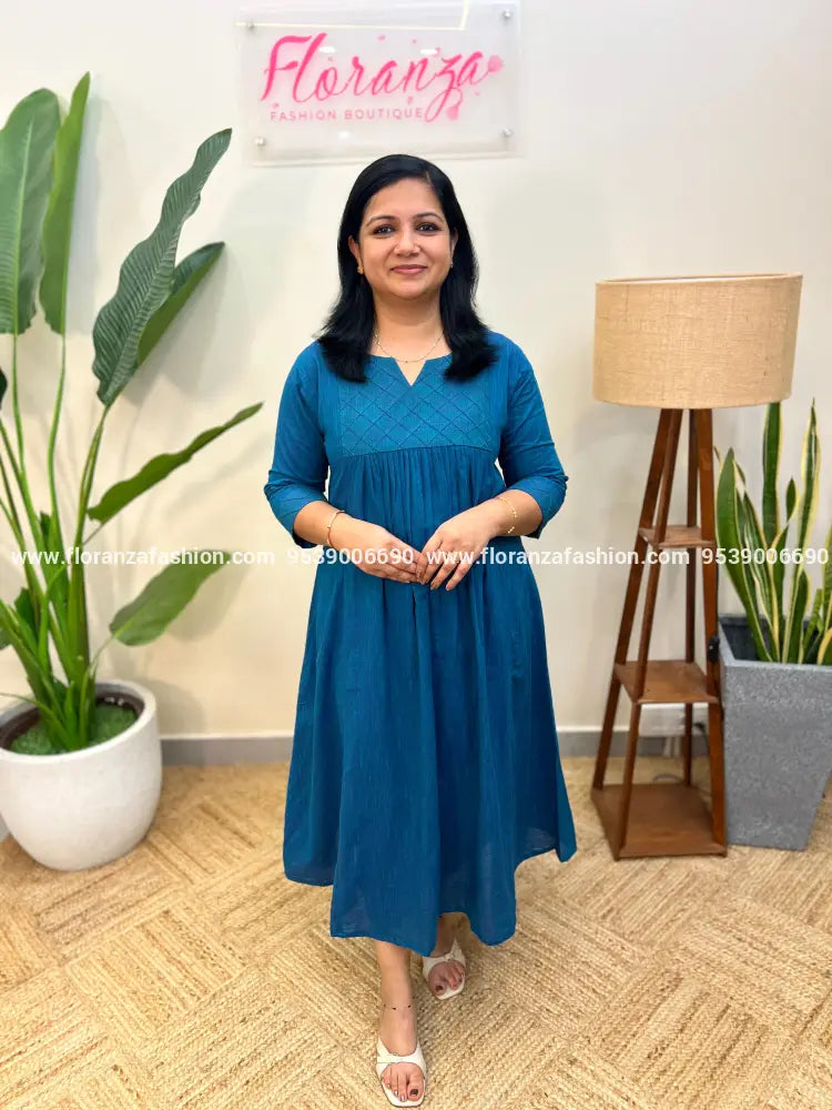 Aline Kurti In South Cotton - Peacock Blue mix Navy Blue (3968B) - PEACOCK BLUE / M
