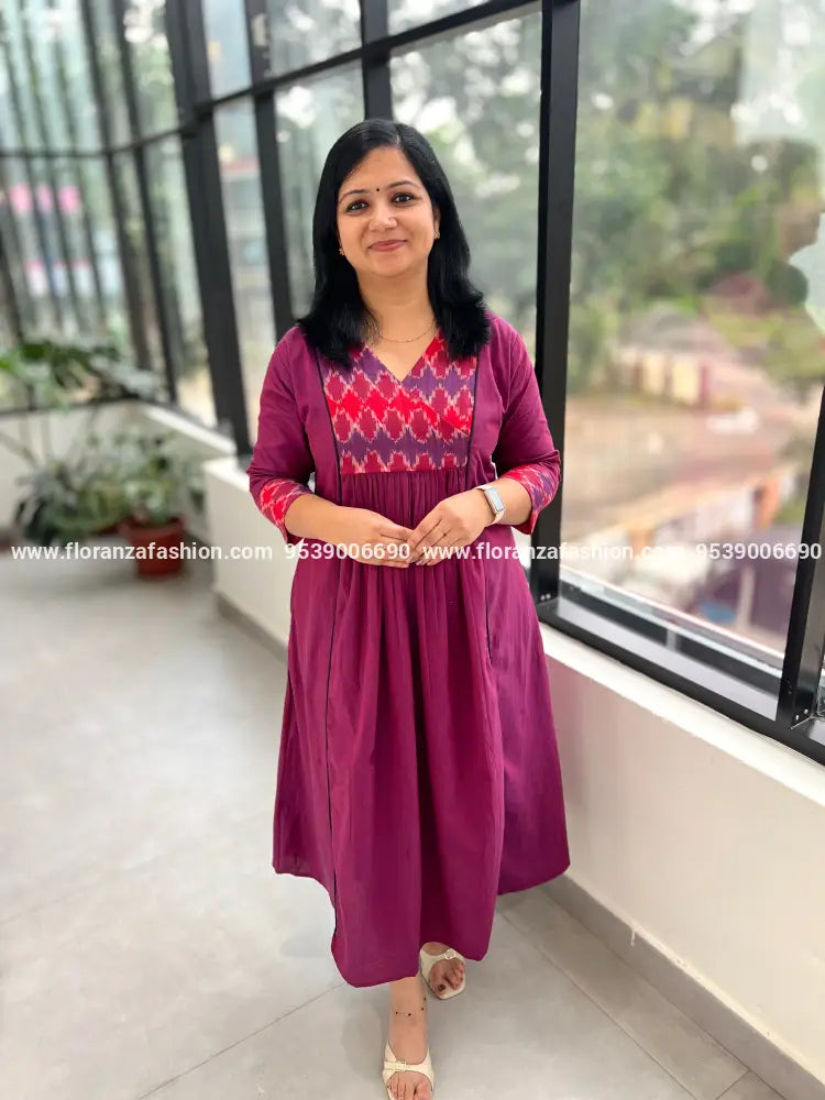 Aline Kurti In South Cotton - Purple mix Wine (3945C) - Purple / M