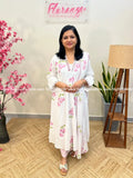 Anarkali 3 Piece Set In Soft Cotton-Lavender mix Onion Pink Floral(3893) - Onion Pink / M