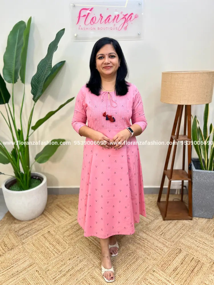 Anvita Brand Aline Kurti in Cotton - Pinkish Peach (3950) - Pinkish Peach / S