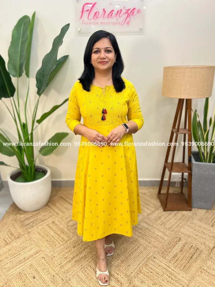 Anvita Brand Aline Kurti in Cotton - Yellow (3950) - Yellow / S