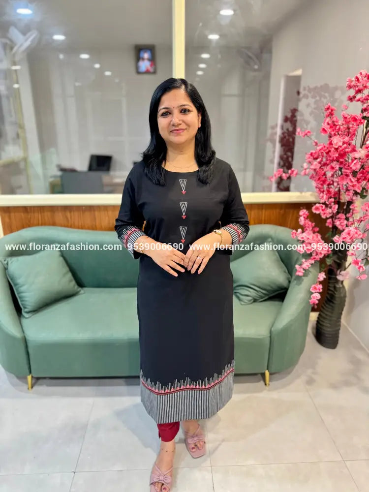 Anvita Brand Kurti in Cotton - Black (3299) - BLACK / S