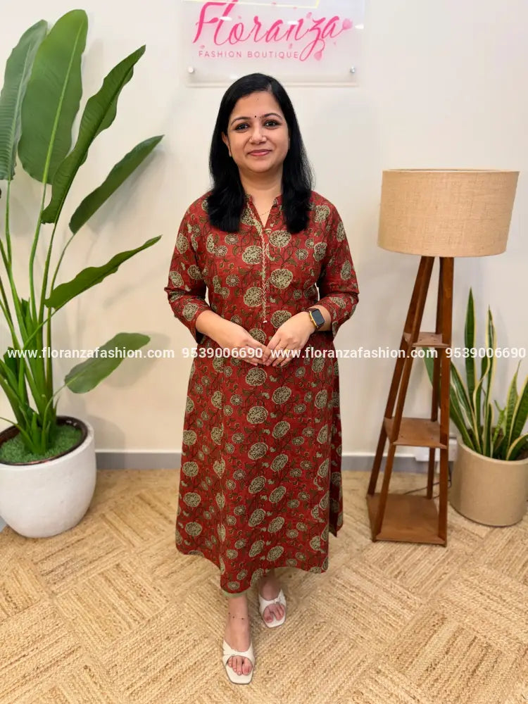 Anvita Brand Kurti in Cotton - Brick (4054A) - Brick / M