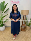 Anvita Brand Kurti in Cotton - Navy Blue (4053) - navy blue / S