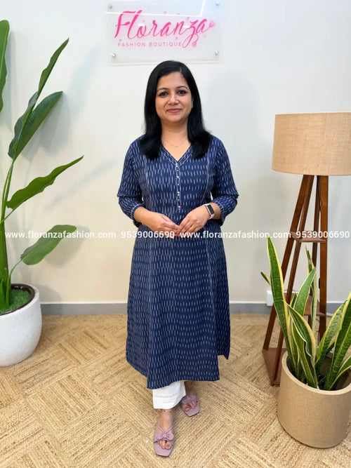 Anvita Brand Kurti in Cotton - Navy Blue (4097) - Navy / M