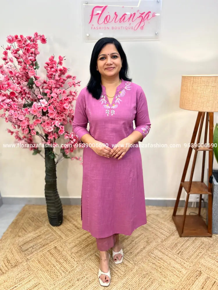 Anvita Brand Kurti in Cotton - Onion Pink - Onion Pink / M