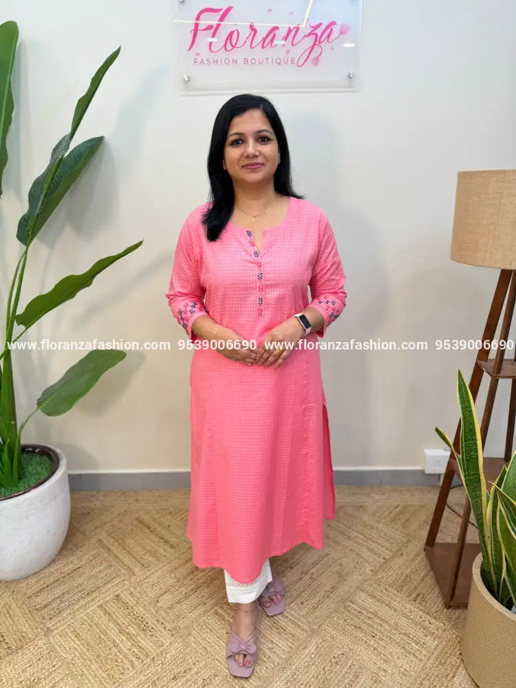 Anvita Brand Kurti in Cotton - Pink (4102A) - Pink / M