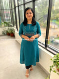 Anvita Brand Kurti in Cotton - Teal Blue (3966) - TEAL BLUE / M