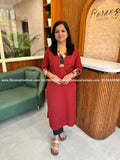 Anvita Brand Kurti in Pure Cotton - Brick Red (4156) - Brick Red / M