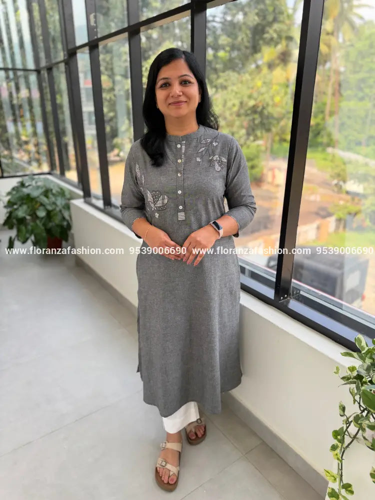 Anvita Brand Kurti in Pure Cotton - Dark Ash (4151) - DARK ASH / M