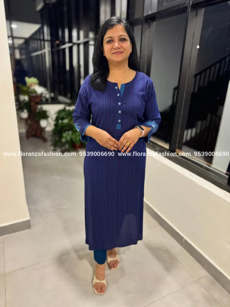 Anvita Brand Kurti in Pure Cotton - Navy Blue (4166) - Navy / M