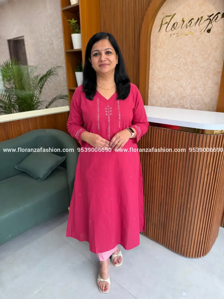 Anvita Brand Kurti in Pure Cotton - Pink (4134) - Pink / M