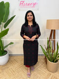 Anvita Brand Kurti in Weaved Cotton - BLACK (4069A) - BLACK / M