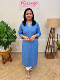 Anvita Brand Kurti in Weaved Cotton - Blue (4018) - Blue / M