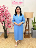 Anvita Brand Kurti in Weaved Cotton -Ice blue (3925) - Blue / M