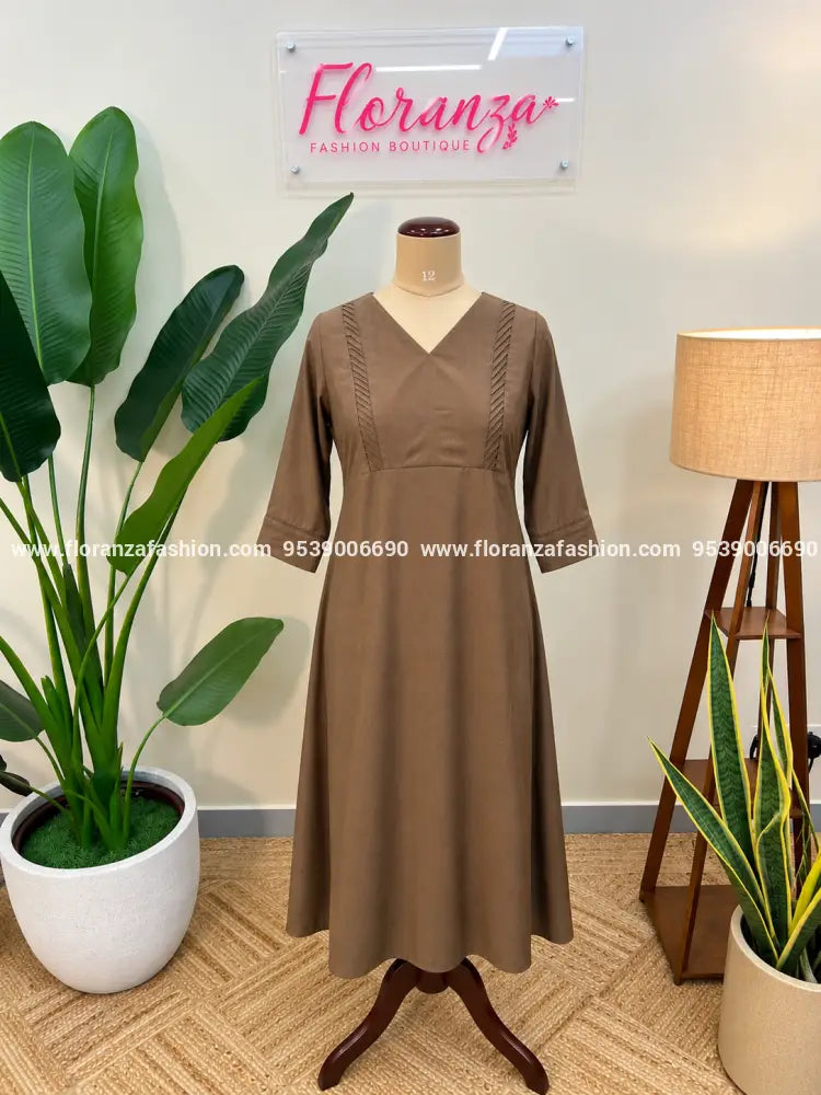 Branded Aline Kurti in Cotton - Light Brown (1003F) - Light Brown / L